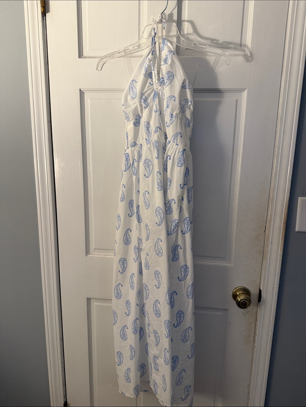 Universal Thread White Halter Maxi Dress with Light Blue Paisley